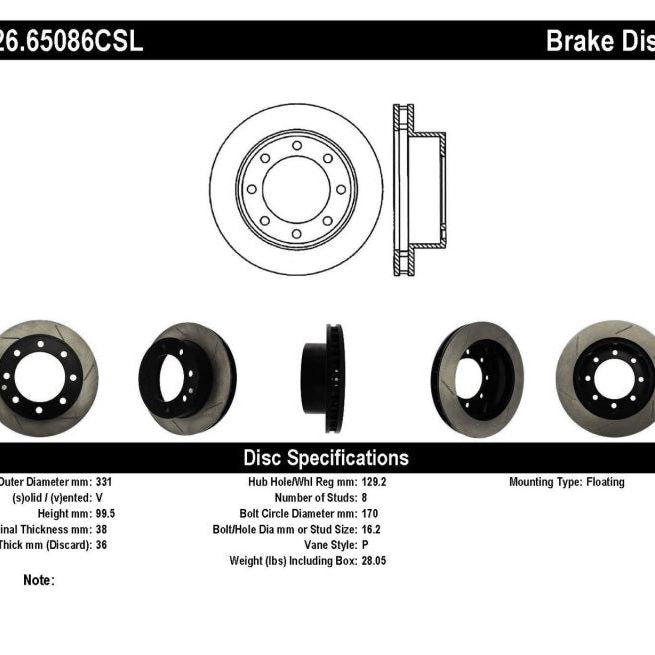 StopTech Power Slot 00-05 Ford Excursion / 99-04 F250/F350 Front Left Slotted CRYO Brake Rotor-Brake Rotors - Slotted-Stoptech-STO126.65086CSL-SMINKpower Performance Parts