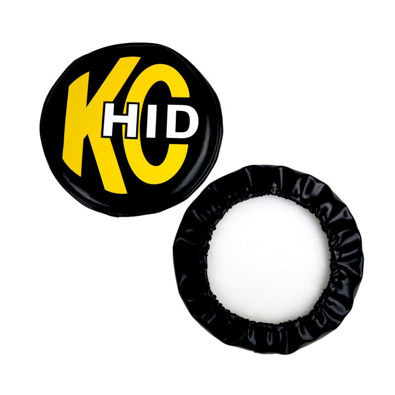 KC HiLiTES 8in. Round Soft Cover HID (Pair) - Black w/Yellow Brushed KC Logo-Light Covers and Guards-KC HiLiTES-KCL5818-SMINKpower Performance Parts