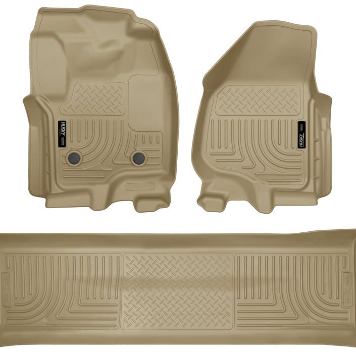 Husky Liners 2012.5 Ford SD Crew Cab WeatherBeater Combo Tan Floor Liners (w/o Manual Trans Case)-Floor Mats - Rubber-Husky Liners-HSL99713-SMINKpower Performance Parts