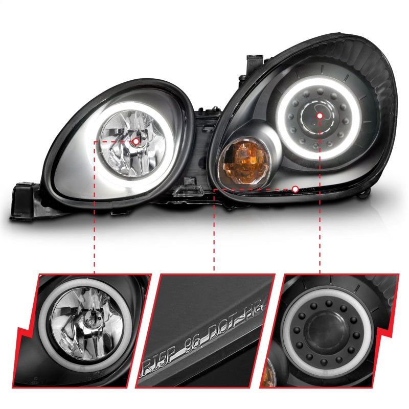 ANZO 1998-2005 Lexus Gs300 Projector Headlights w/ Halo Black-Headlights-ANZO-ANZ121144-SMINKpower Performance Parts