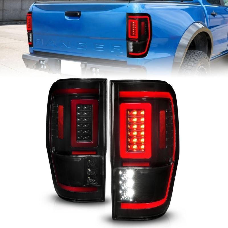 ANZO 19-22 Ford Ranger Full LED Taillights w/ Lightbar Sequential Signal Black Housing/Smoke Lens - SMINKpower Performance Parts ANZ311447 ANZO