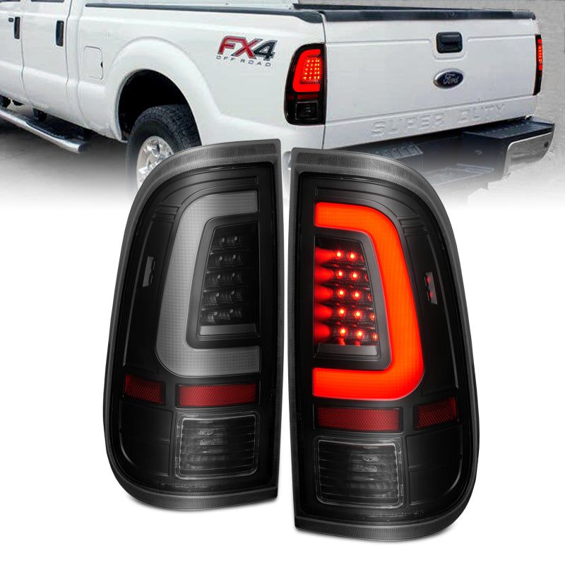ANZO 2008-2016 Ford F-250 LED Tail w/ Lights Bar Black Housing Smoke Lens-Headlights-ANZO-ANZ311379-SMINKpower Performance Parts