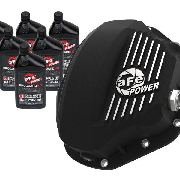 aFe Power Cover Diff Rear Machined w/ 75W-90 Gear Oil Ford Diesel Trucks 86-11 V8-6.4/6.7L (td)-Diff Covers-aFe-AFE46-70032-WL-SMINKpower Performance Parts