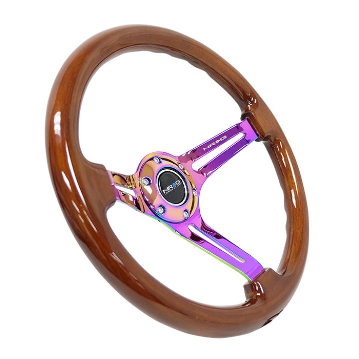 NRG Reinforced Steering Wheel (350mm / 3in. Deep) Brown Wood w/Blk Matte Spoke/Neochrome Center Mark-Steering Wheels-NRG-NRGRST-018BR-MC-SMINKpower Performance Parts