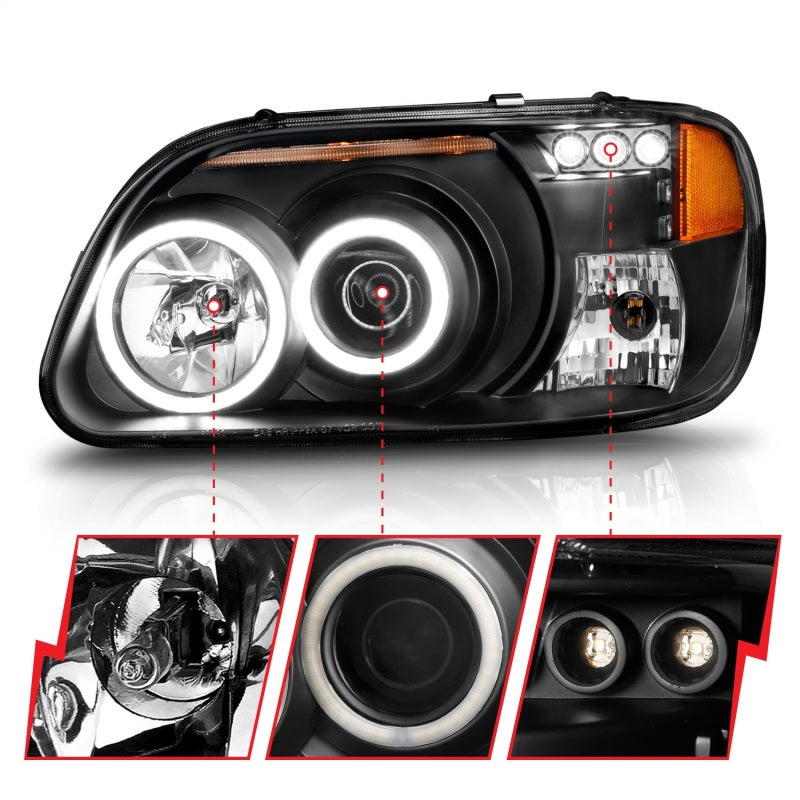 ANZO 1995-2001 Ford Explorer Projector Headlights w/ Halo Black 1 pc-Headlights-ANZO-ANZ111132-SMINKpower Performance Parts
