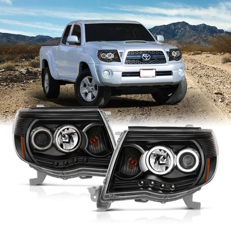 ANZO 2005-2011 Toyota Tacoma Projector Headlights w/ Halo Black-Headlights-ANZO-ANZ121282-SMINKpower Performance Parts