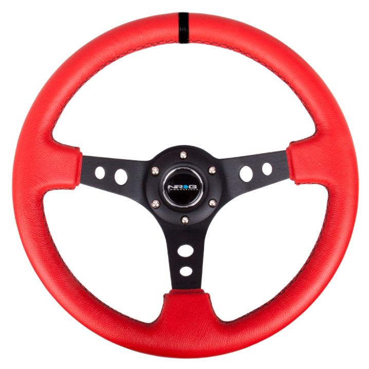 NRG Reinforced Steering Wheel (350mm / 3in. Deep) Red Suede w/Blk Circle Cutout Spokes-Steering Wheels-NRG-NRGRST-006S-RR-SMINKpower Performance Parts