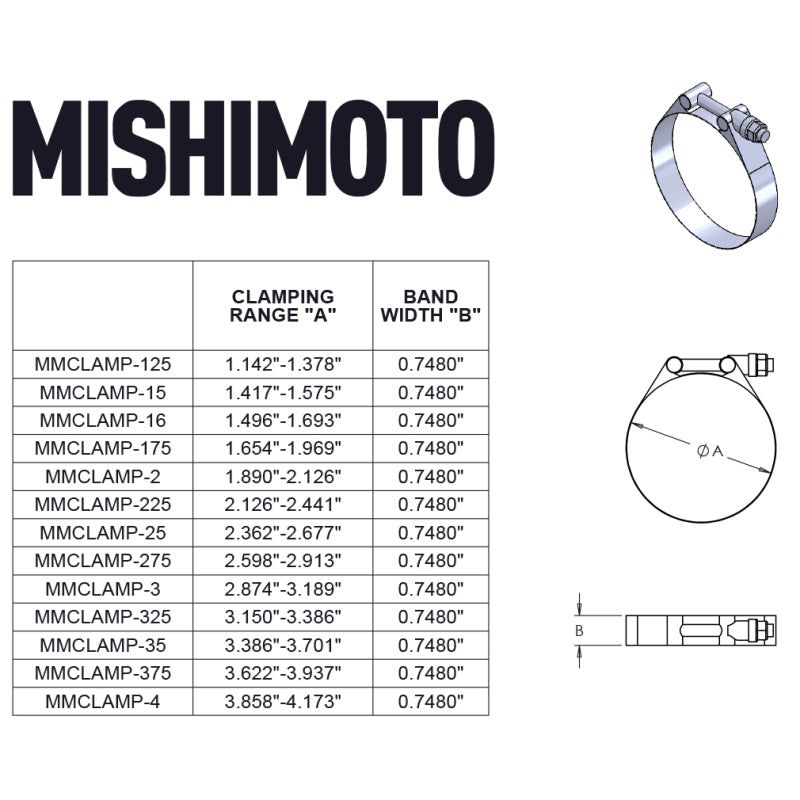 Mishimoto Stainless Steel T-Bolt Clamp 3.62in.-3.93in. (92mm-100mm)-Clamps-Mishimoto-MISMMCLAMP-375-SMINKpower Performance Parts
