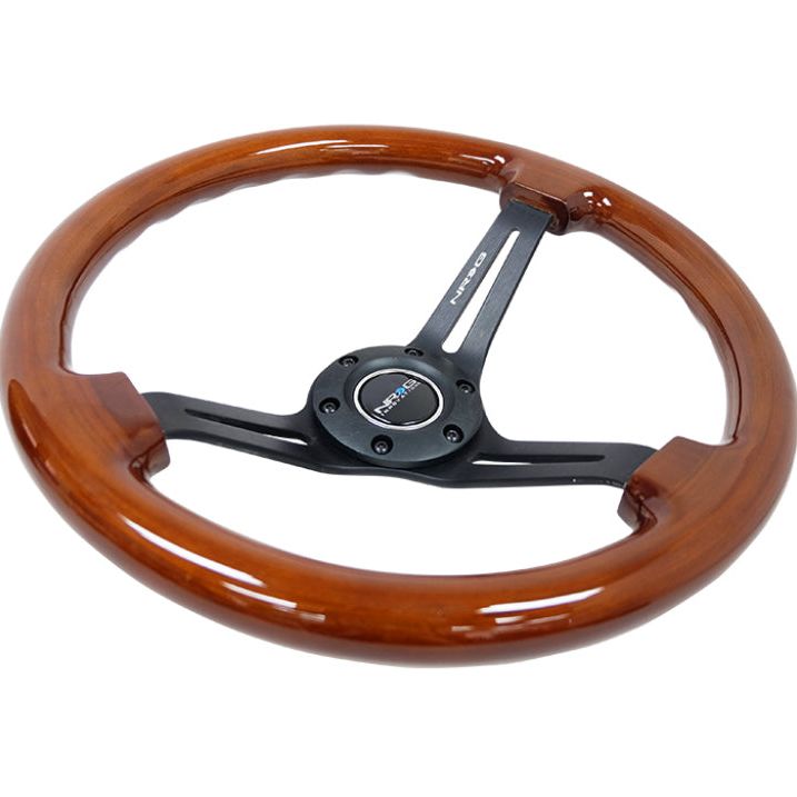 NRG Reinforced Steering Wheel (350mm / 3in. Deep) Brown Wood w/Blk Matte Spoke/Black Center Mark-Steering Wheels-NRG-NRGRST-018BR-BK-SMINKpower Performance Parts