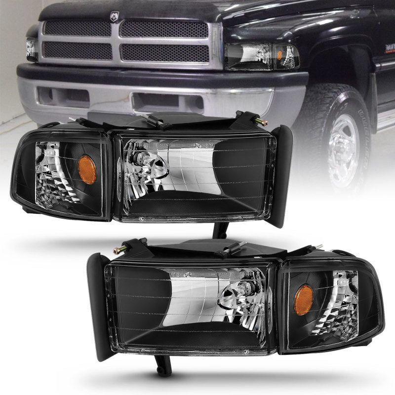 ANZO 1994-2001 Dodge Ram Crystal Headlights Black-Headlights-ANZO-ANZ111067-SMINKpower Performance Parts