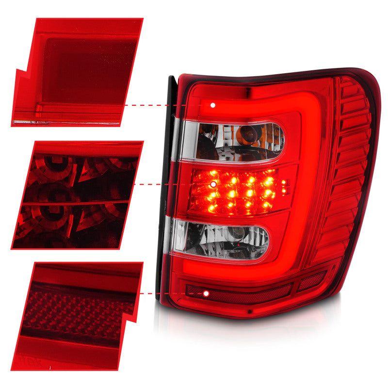 ANZO 1999-2004 Jeep Grand Cherokee LED Tail Lights w/ Light Bar Chrome Housing Red/Clear Lens - SMINKpower Performance Parts ANZ311396 ANZO