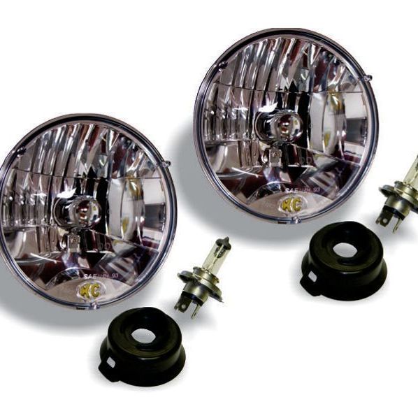 KC HiLiTES Universal/97-06 Jeep TJ 7in. Halogen H4 DOT Headlight 55/60w Lexan (Pair Pack System)-Headlights-KC HiLiTES-KCL42301-SMINKpower Performance Parts