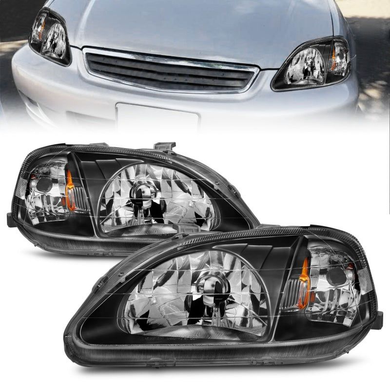 ANZO 1999-2000 Honda Civic Crystal Headlights Black-Headlights-ANZO-ANZ121070-SMINKpower Performance Parts