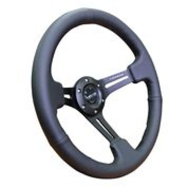 NRG Reinforced Steering Wheel (350mm / 3in. Deep) Black Leather w/ Black Stitching-Steering Wheels-NRG-NRGRST-018R-SMINKpower Performance Parts