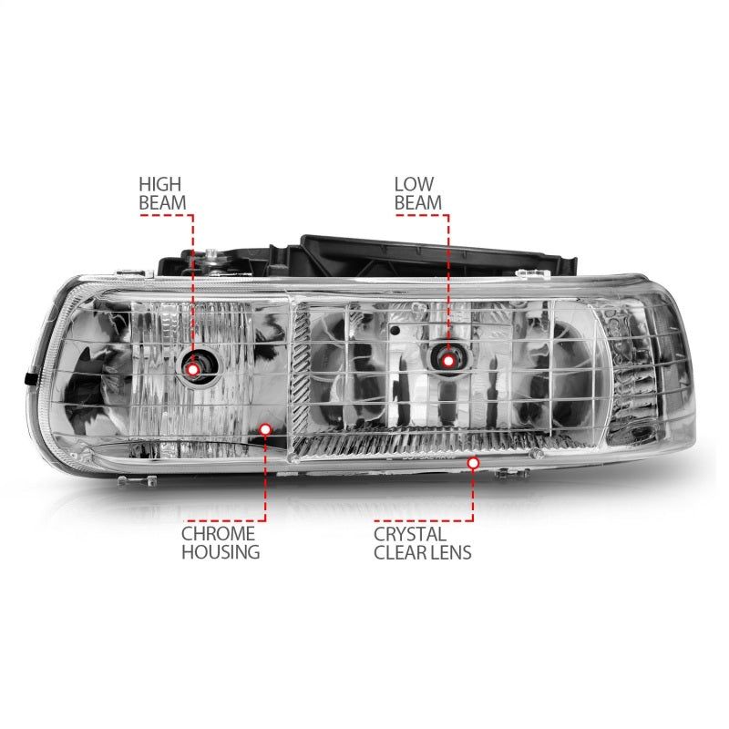 ANZO 1999-2002 Chevrolet Silverado 1500 Crystal Headlights Chrome-Headlights-ANZO-ANZ111011-SMINKpower Performance Parts