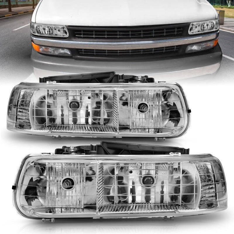 ANZO 1999-2002 Chevrolet Silverado 1500 Crystal Headlights Chrome-Headlights-ANZO-ANZ111011-SMINKpower Performance Parts