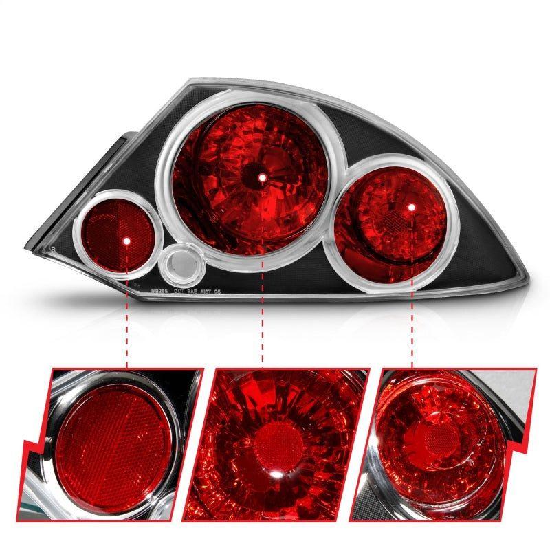 ANZO 2000-2005 Mitsubishi Eclipse Taillights Black-Tail Lights-ANZO-ANZ221081-SMINKpower Performance Parts