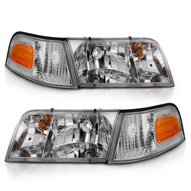 ANZO 1998-2005 Ford Crown Victoria Crystal Headlight Chrome With Bumper Light (OE) - SMINKpower Performance Parts ANZ121556 ANZO