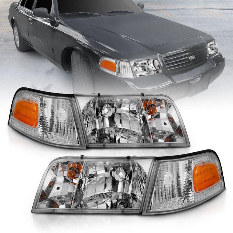 ANZO 1998-2005 Ford Crown Victoria Crystal Headlight Chrome With Bumper Light (OE) - SMINKpower Performance Parts ANZ121556 ANZO