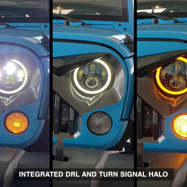 Raxiom 97-18 Jeep Wrangler TJ/JK Axial Halo Headlights w/ DRL Amber Signals- Blk Hsng (Clear Lens) - SMINKpower Performance Parts RAXJ108037 Raxiom