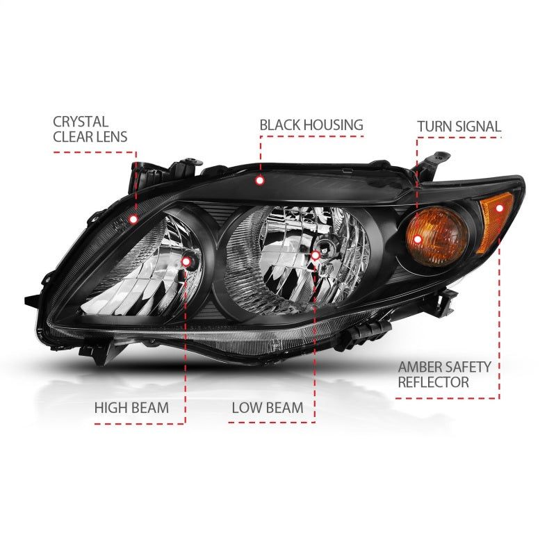 ANZO 2009-2010 Toyota Corolla Crystal Headlight Black Amber-Headlights-ANZO-ANZ121541-SMINKpower Performance Parts