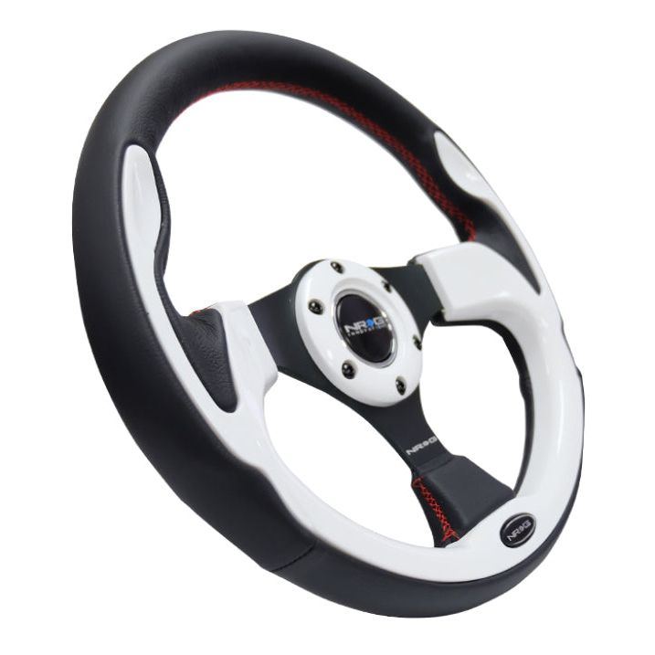 NRG Reinforced Steering Wheel (320mm) Blk w/White Trim & 4mm 3-Spoke-Steering Wheels-NRG-NRGRST-001WT-SMINKpower Performance Parts