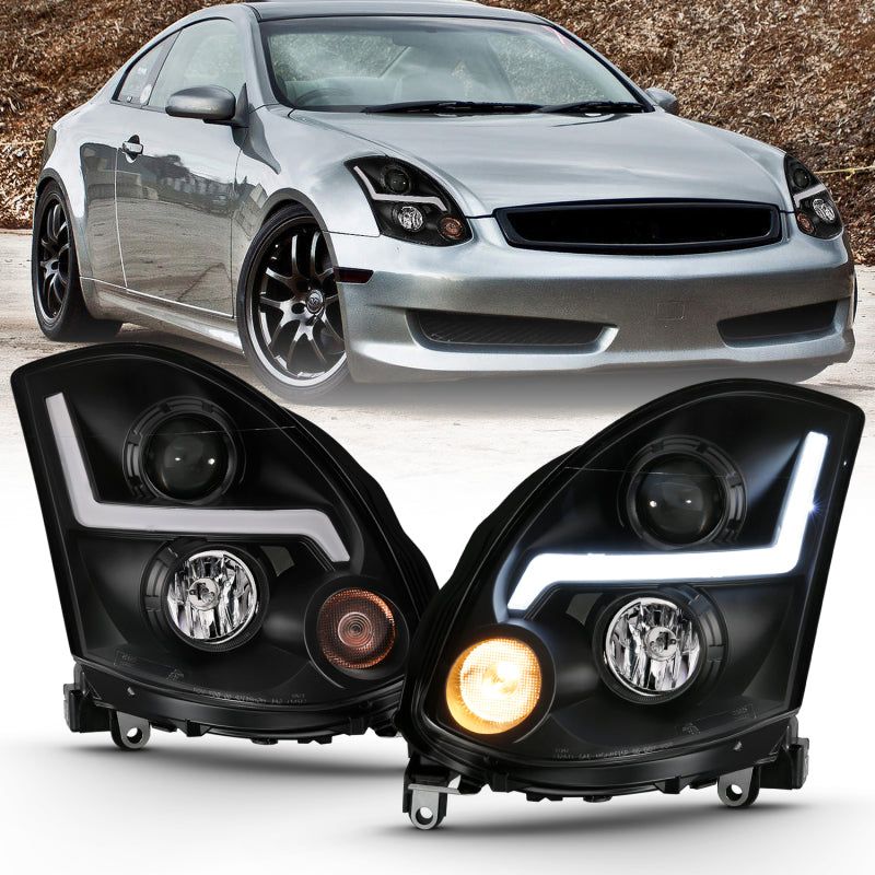 ANZO 2003-2007 Infiniti G35 Projector Headlight Plank Style Black (HID Compatible, No HID Kit )-Headlights-ANZO-ANZ121557-SMINKpower Performance Parts