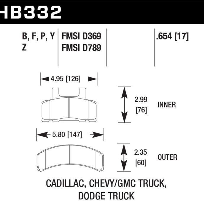 Hawk 99-00 Cadillac Escalade / 88-91 Ford C1500 EC / 92-99 C1500 All Cab Front LTS Street Brake Pads - SMINKpower Performance Parts HAWKHB332Y.654 Hawk Performance