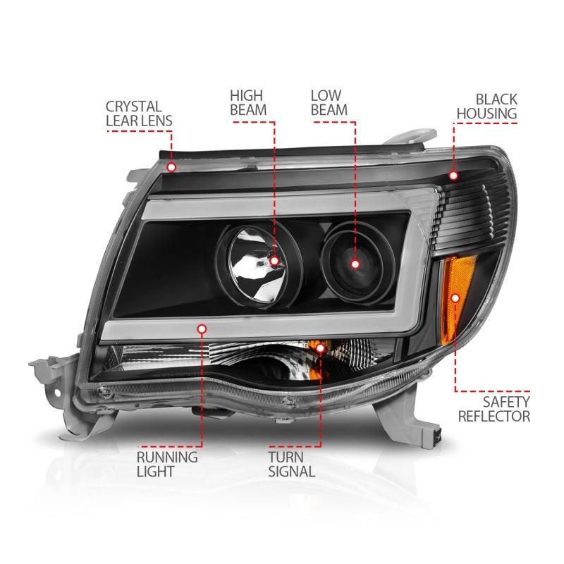 ANZO 05-09 Toyota Tacoma Projector Light Bar Style Headlights w/ C Light Bar - SMINKpower Performance Parts ANZ111517 ANZO