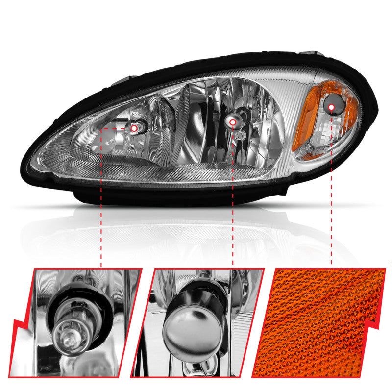 ANZO 2001-2005 Chrysler Pt Cruiser Crystal Headlight Chrome Amber (OE)-Headlights-ANZO-ANZ111472-SMINKpower Performance Parts