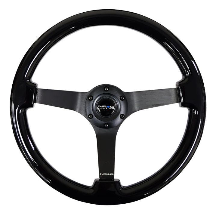 NRG Reinforced Steering Wheel (350mm / 3in. Deep) Black w/Black Chrome Solid 3-Spoke Center - SMINKpower Performance Parts NRGRST-036BK-BK NRG