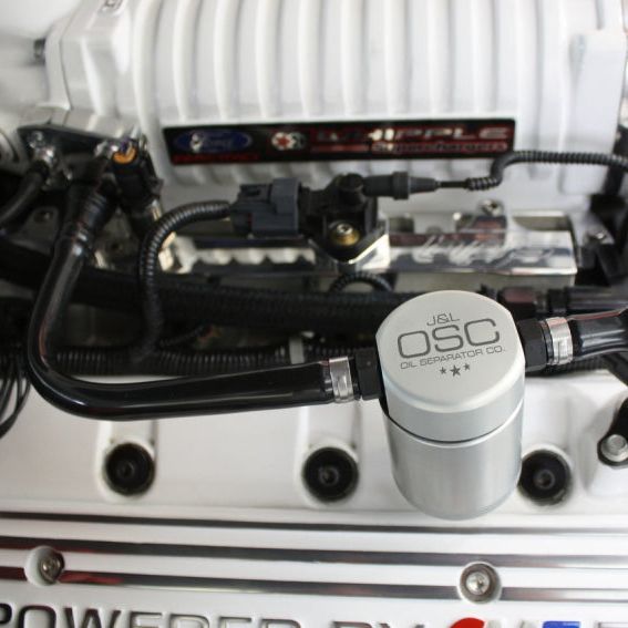J&L 07-14 Ford Mustang GT500 Passenger Side Oil Separator 3.0 - Clear Anodized-Oil Separators-J&L-JLT3012P-C-SMINKpower Performance Parts