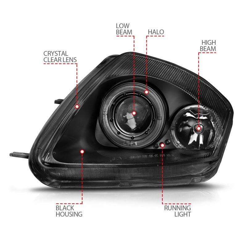 ANZO 2000-2005 Mitsubishi Eclipse Projector Headlights w/ Halo Black - SMINKpower Performance Parts ANZ121332 ANZO