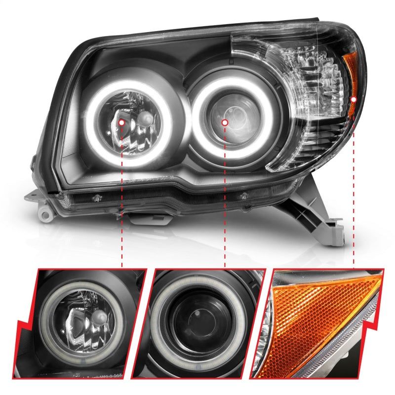 ANZO 2006-2009 Toyota 4Runner Projector Headlights w/ Halo Black-Headlights-ANZO-ANZ111320-SMINKpower Performance Parts