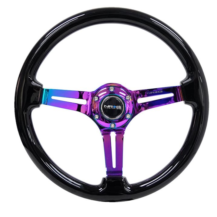 NRG Reinforced Steering Wheel (350mm / 3in. Deep) Blk Wood w/Blk Matte Spoke/Neochrome Center Mark-Steering Wheels-NRG-NRGRST-018BK-MC-SMINKpower Performance Parts