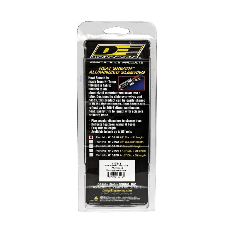DEI Heat Sheath 1/2in I.D. x 3ft - Aluminized Sleeving - Sewn Edge - SMINKpower Performance Parts DEI10418 DEI