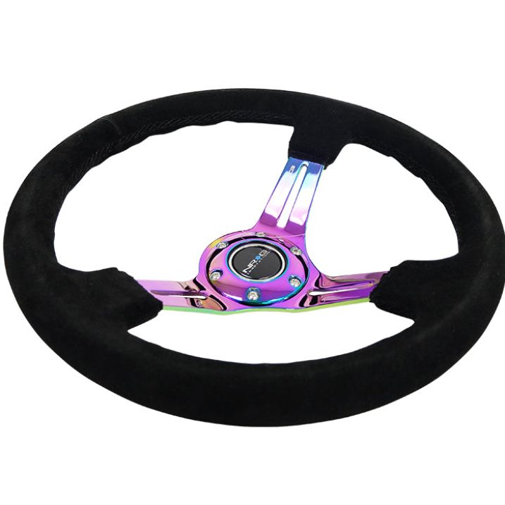 NRG Reinforced Steering Wheel (350mm / 3in. Deep) Blk Suede/Blk Stitch w/Neochrome Slits-Steering Wheels-NRG-NRGRST-018S-MCBS-SMINKpower Performance Parts