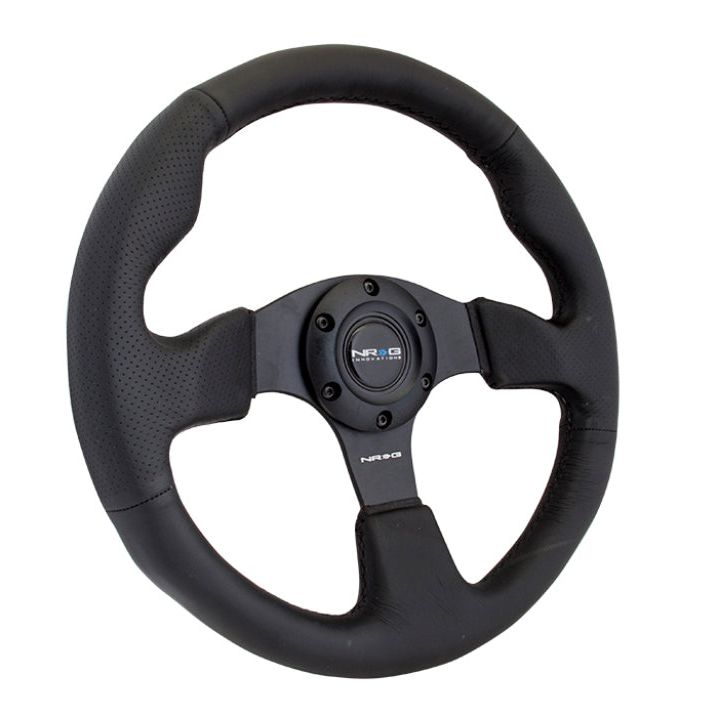 NRG Reinforced Steering Wheel (320mm) Black Leather w/Black Stitching-Steering Wheels-NRG-NRGRST-012R-SMINKpower Performance Parts
