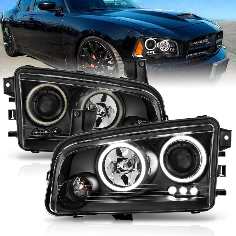 ANZO 2006-2010 Dodge Charger Projector Headlights w/ Halo Chrome (CCFL)-Headlights-ANZO-ANZ121218-SMINKpower Performance Parts