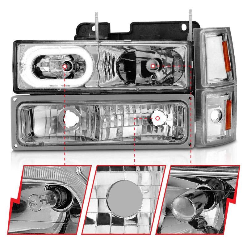 ANZO 88-98 Chevrolet C1500 Crystal Headlights Chrome Housing w/ Signal and Side Marker Lights - SMINKpower Performance Parts ANZ111508 ANZO