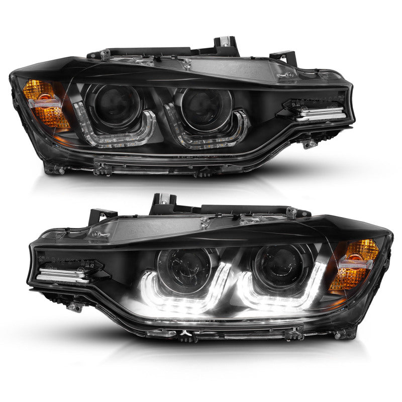 ANZO 2012-2015 BMW 3 Series Projector Headlights w/ U-Bar Black-Headlights-ANZO-ANZ121504-SMINKpower Performance Parts