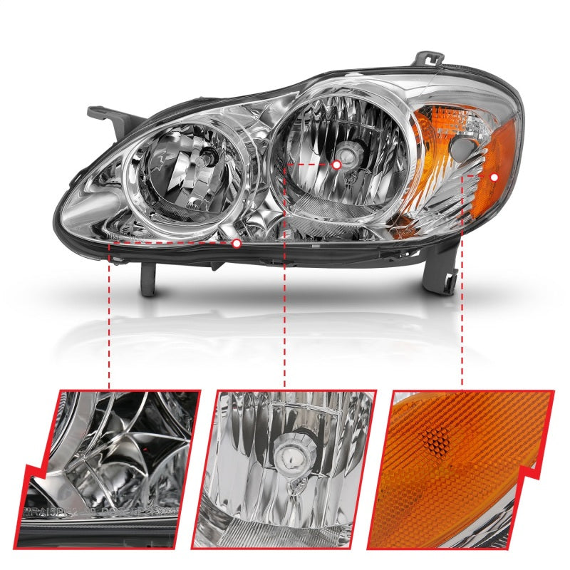 ANZO 2005-2008 Toyota Corolla Crystal Headlight Chrome Amber-Headlights-ANZO-ANZ121540-SMINKpower Performance Parts