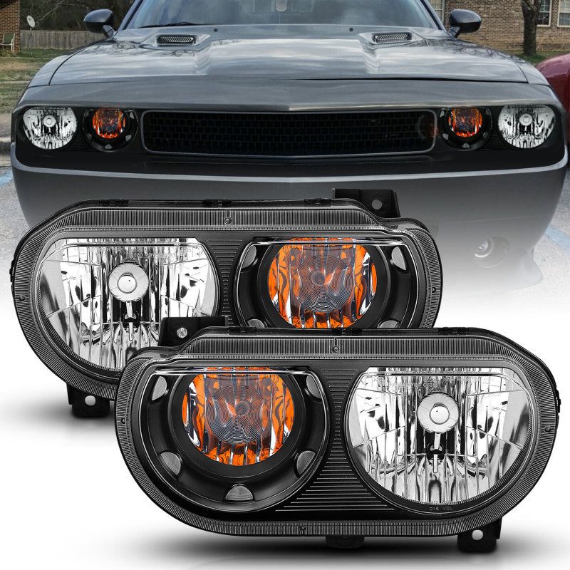 ANZO 2008-2014 Dodge Challenger Crystal Headlights Black-Headlights-ANZO-ANZ121526-SMINKpower Performance Parts