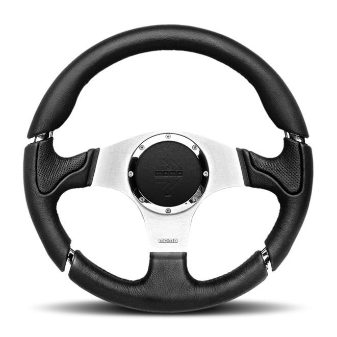 Momo Millenium Steering Wheel 350 mm - Black Leather/Black Stitch/Brshd Spokes - SMINKpower Performance Parts MOMMIL35BK1P MOMO