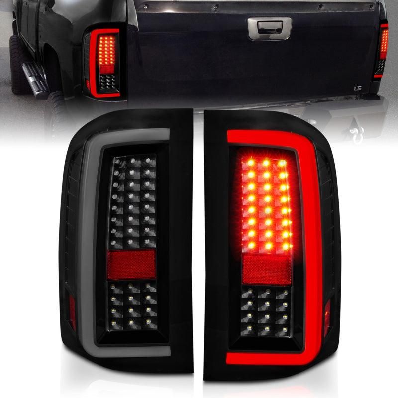 ANZO 2007-2013 Chevrolet Silverado1500/ 2500/ 3500 LED Tail Lights w/ Light Bar Black Housing Smoke - SMINKpower Performance Parts ANZ311381 ANZO