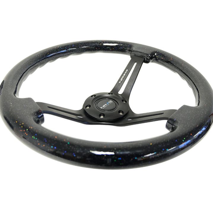 NRG Reinforced Steering Wheel (350mm / 3in. Deep) Black Multi Color Flake Wood w/ Black Matte Center - nrg-reinforced-steering-wheel-350mm-3in-deep-black-multi-color-flake-wood-w-black-matte-center