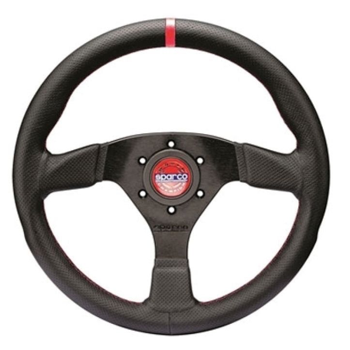 Sparco Steering Wheel R383 Champion Black Leather / Black Stitching - sparco-steering-wheel-r383-champion-black-leather-black-stitching