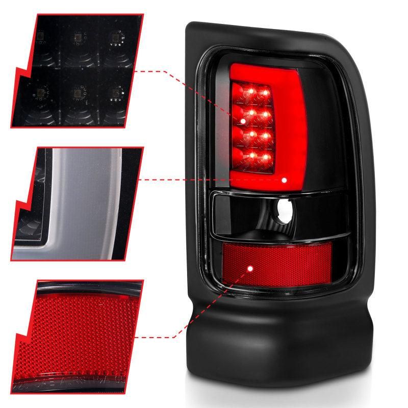 ANZO 1994-2001 Dodge Ram 1500 LED Taillights Plank Style Black w/Clear Lens - SMINKpower Performance Parts ANZ311339 ANZO