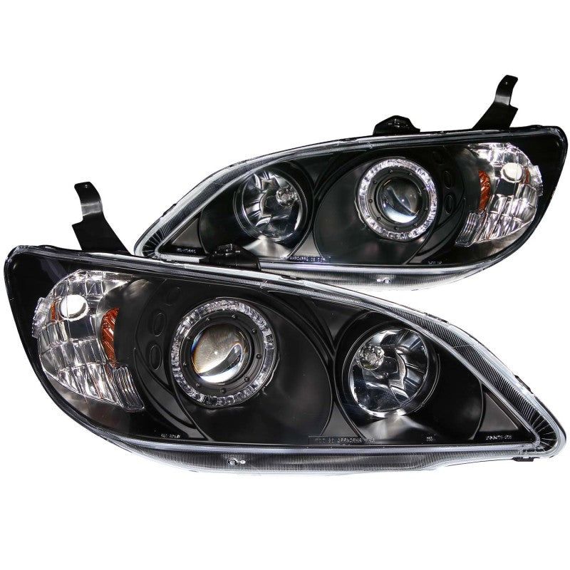 ANZO 2004-2005 Honda Civic Projector Headlights w/ Halo Black-Headlights-ANZO-ANZ121059-SMINKpower Performance Parts