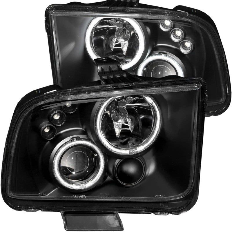 ANZO 2005-2009 Ford Mustang Projector Headlights w/ Halo Black-Headlights-ANZO-ANZ121166-SMINKpower Performance Parts